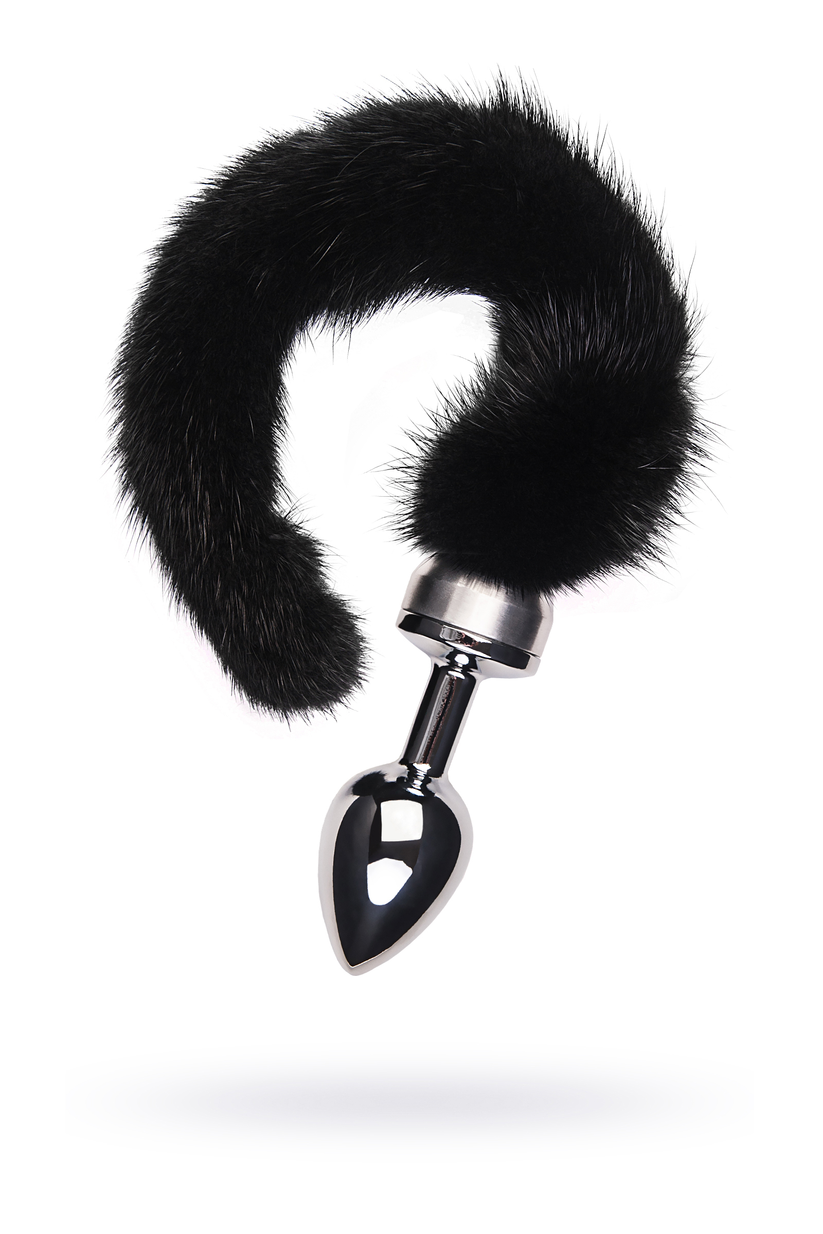 Анальная втулка TOYFA Metall, металл, серебристая, с черным хвостом, 6 см, Ø 2,9 см