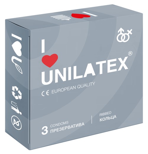 Презервативы Unilatex, ribbed, латекс, ребристые, 19 см, 5,4 см, 3 шт.