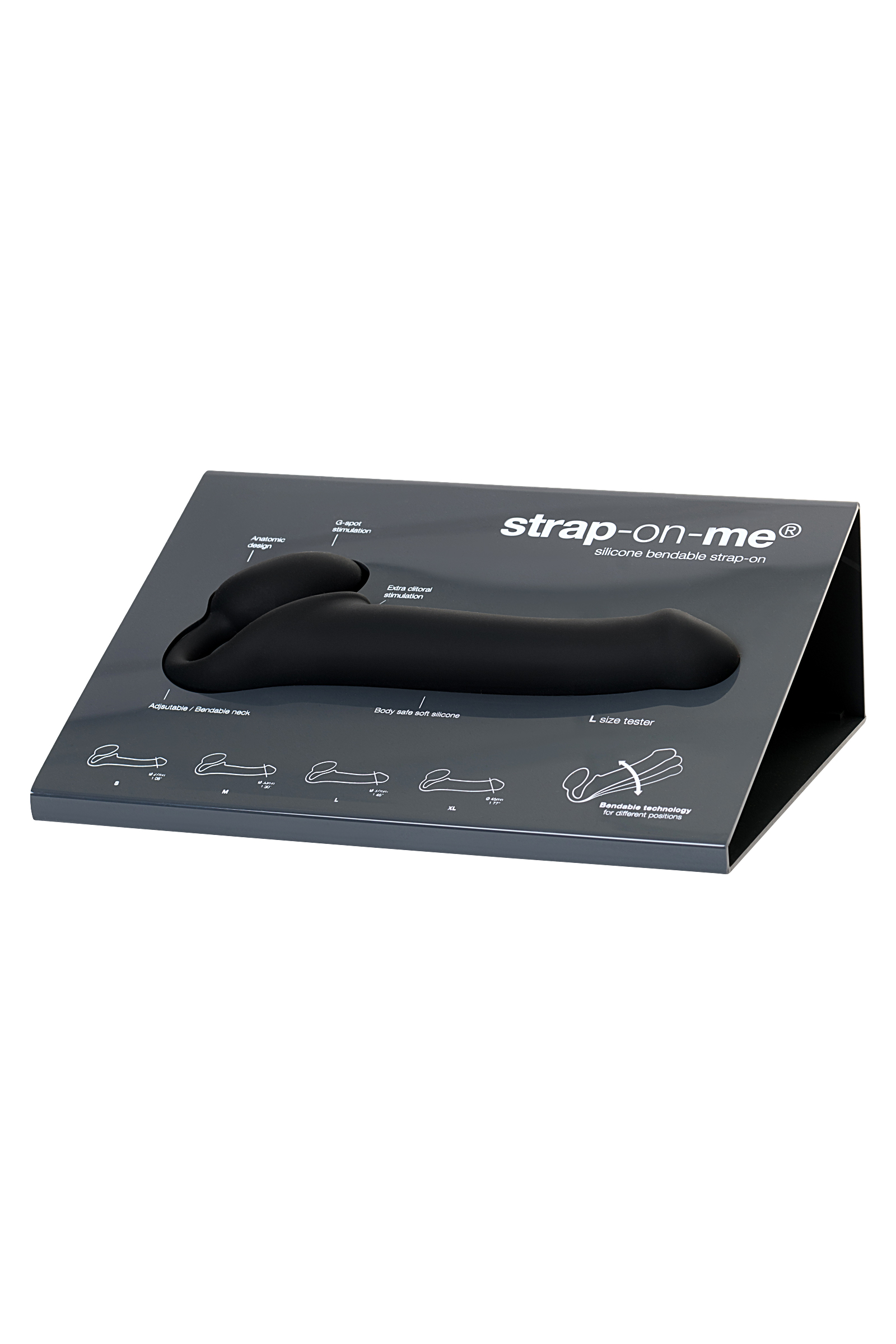 Безремневой нереалистичный страпон Strap-on-me, L, силикон, черный, 25 см + Дисплей