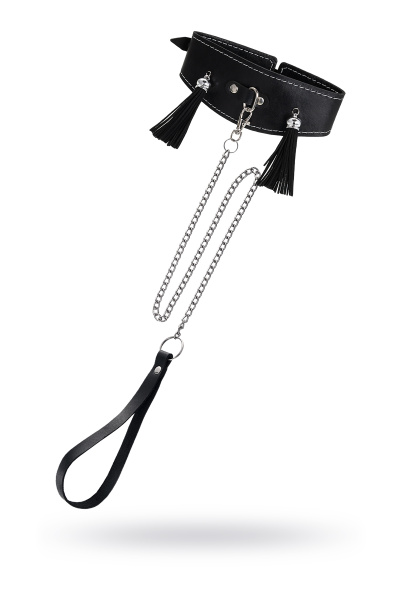 Ошейник высокий с кисточками Pecado BDSM, натуральная кожа, черный