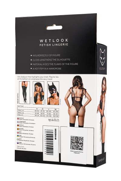 Боди Glossy Amilia на шнуровке из материала Wetlook, черное, M