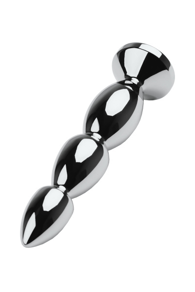 Анальная втулка  TOYFA Metall, металл, серебряная с фиолетовым кристаллом  13,5 см, Ø 3 см, 140 гр