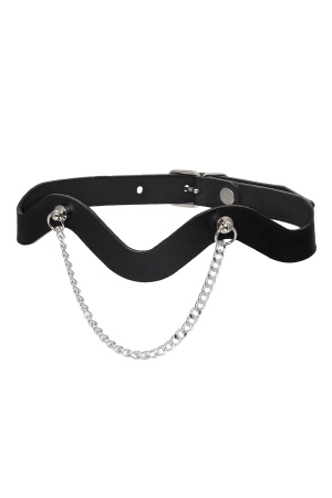 Чокер-волна с цепочкой Pecado BDSM, натуральная кожа, черный