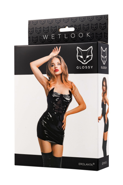 Платье Glossy Mirabell из материала Wetlook, черное, M