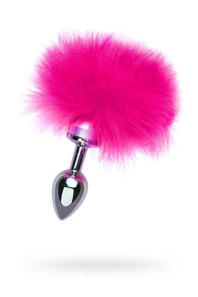 Анальная втулка TOYFA Metall  маленькая с декоративной опушкой, Серебристо-розовый, 6 см. Ø 3