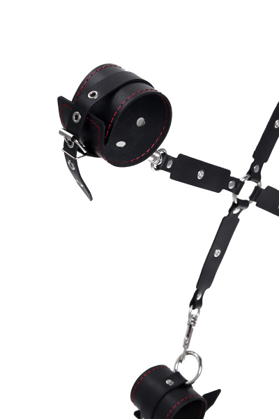 Набор для фиксации рук и ног Pecado BDSM (крест, наручники, оковы), натуральная кожа, черный