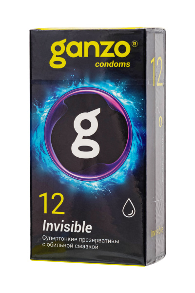 Презервативы Ganzo, Invisible, супер тонкие, латекс,18 см, 5,2 см, 12 шт.