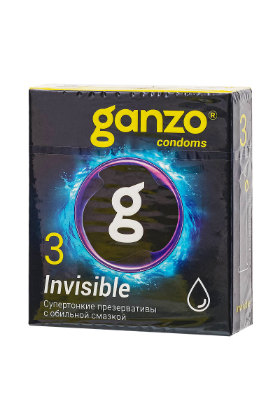 Презервативы Ganzo, Invisible, супер тонкие, латекс,18 см, 5,2 см, 3 шт.