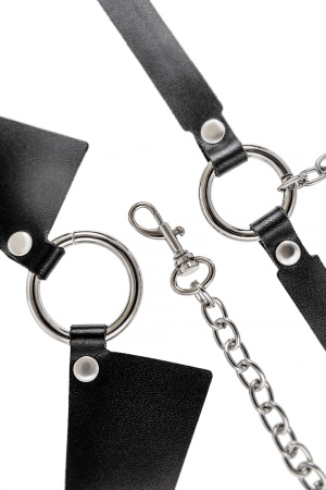 Портупея-чёкер-ошейник Pecado BDSM, с поводком и карабином в виде кольца, чёрная